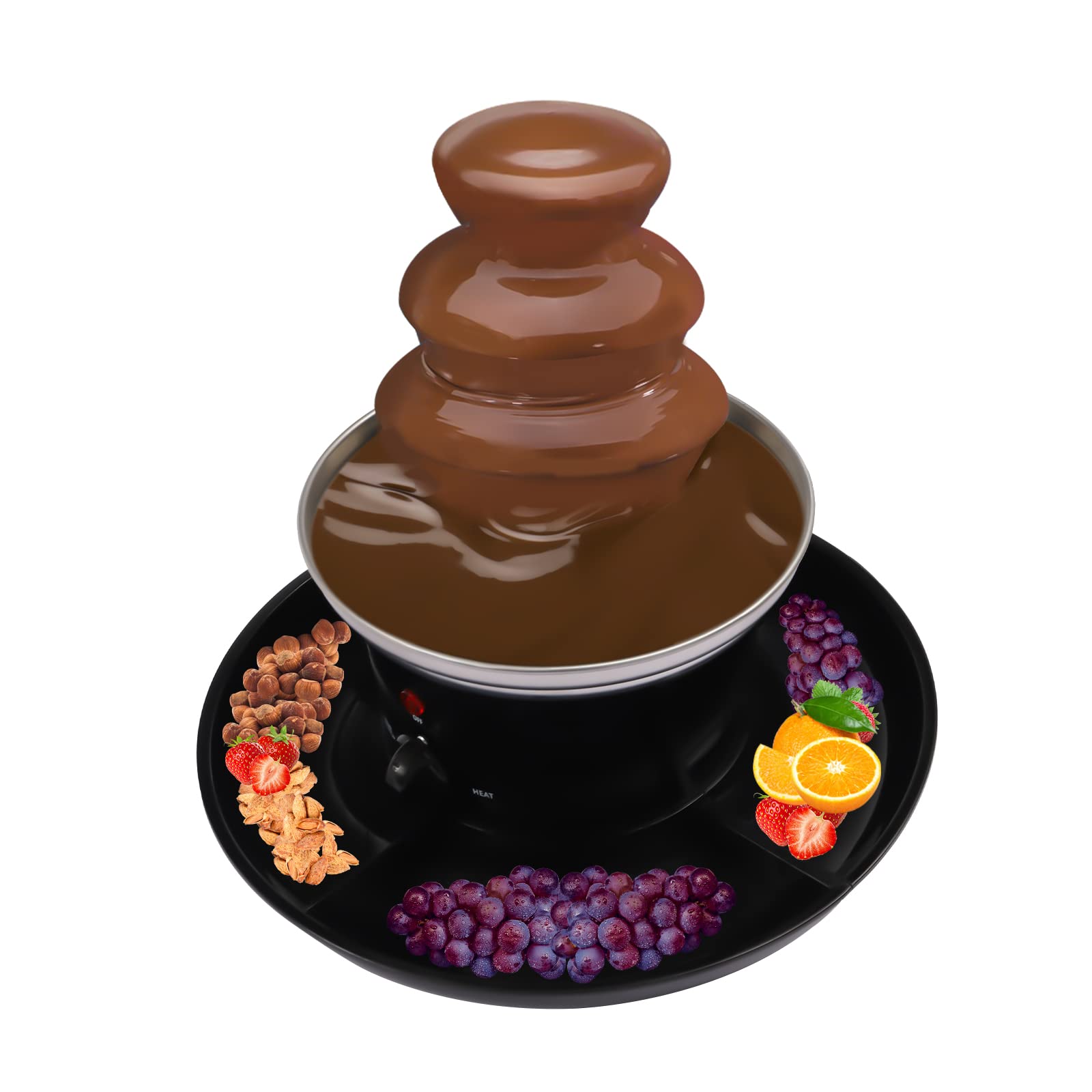 3 Tier Chocolate Fondue Fountain with Food Tray and 6 Reusable Forks Chocolate Capacity 1LBS Electric Chocolate Fondue Fountain Machine for Parties Family Gatherings, Black
