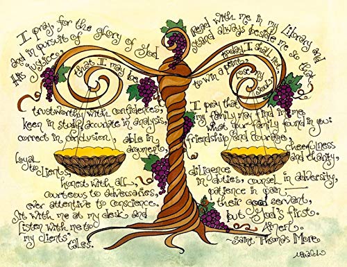 Dovetail InkLaw School Graduation Gift - ART PRINT of St Thomas More Prayer Art - Catholic gift for Lawyer (5x7)