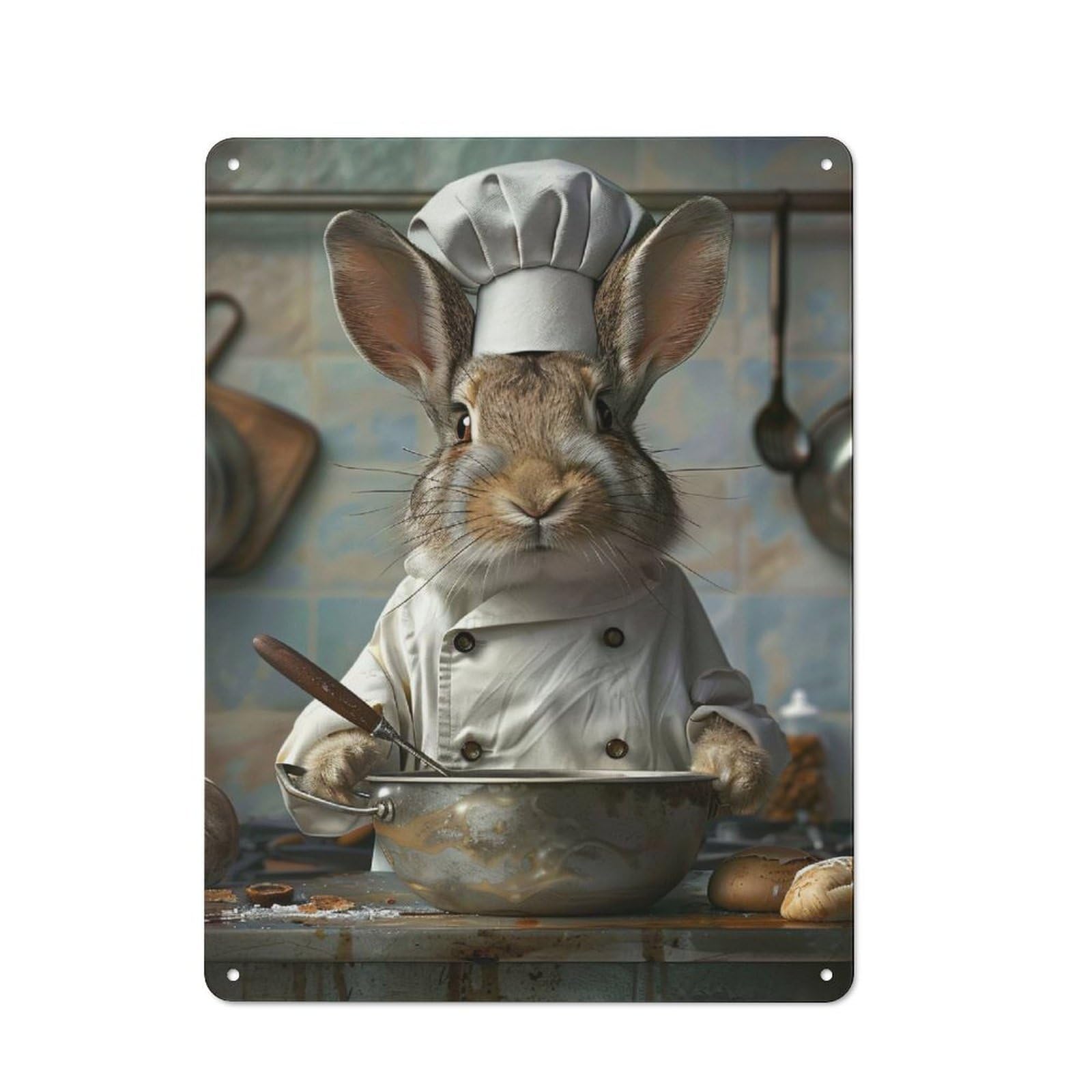 Junmoney Style-14 Industrial Rabbit Chef Mixing In Kitchen Retro Metal Sign 40X30cm, Shed Wall Plaque For Garage, Workshop, Shed Or Utility Room