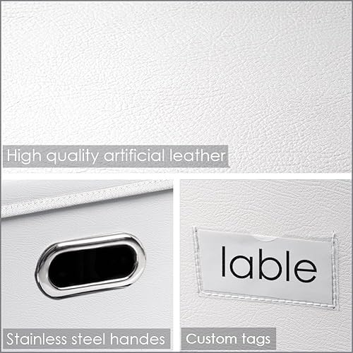 Miniatura 55 de PRANDOM Cajas de almacenamiento apilables grandes con tapas [paquete de 5] contenedores de almacenamiento plegables de tela de cuero, cestas