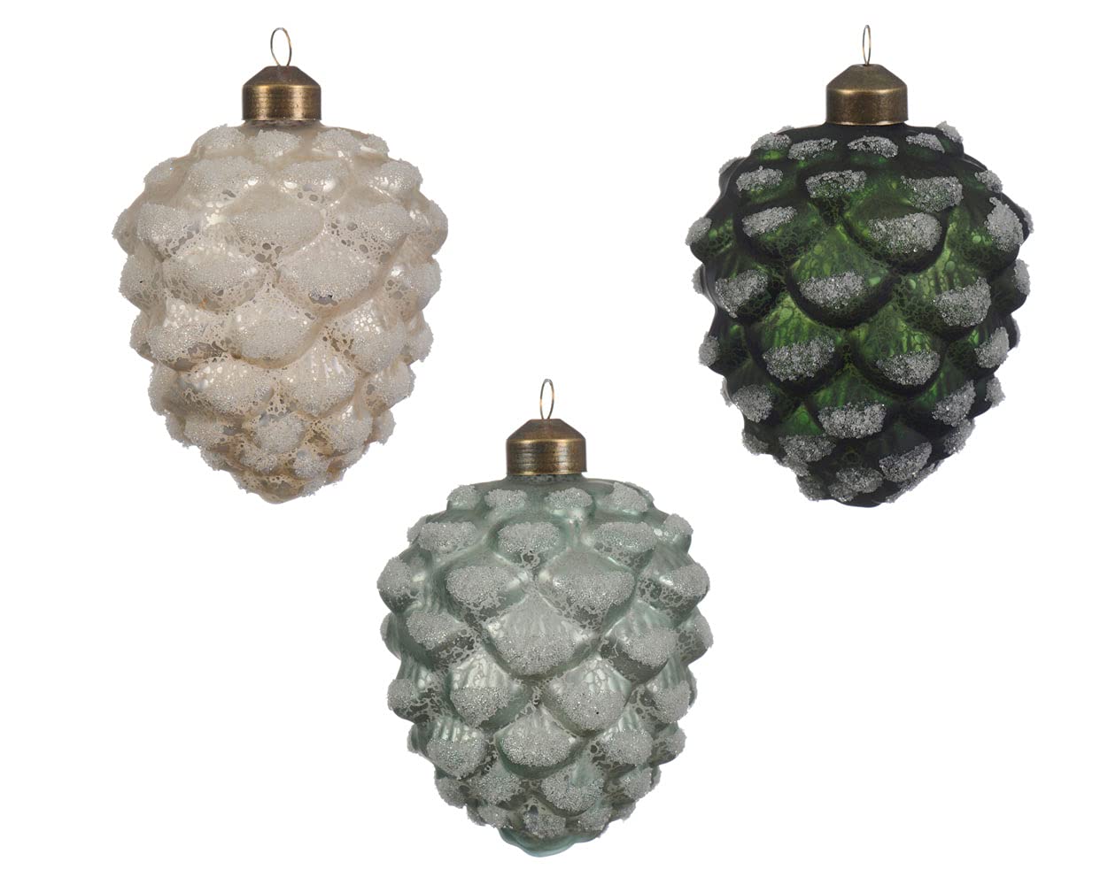 Decoris Christbaumschmuck Zapfen Glas 10cm x 12 Stück Set Weihnachtskugeln weiß Mint grün dunkelgrün Mix