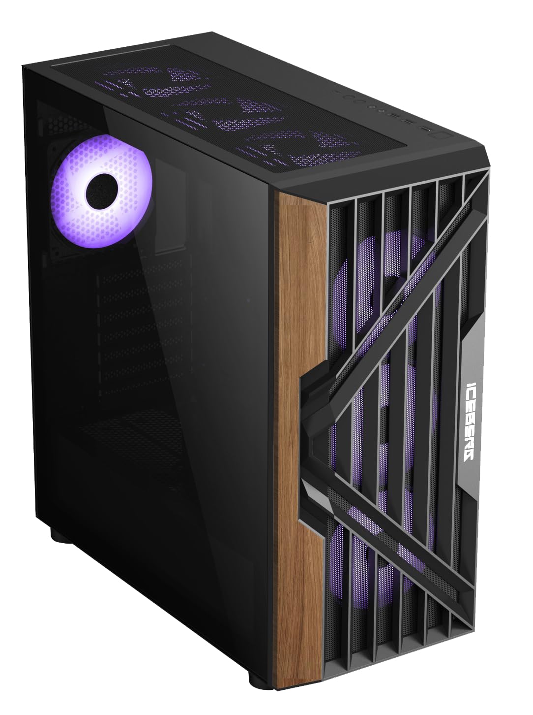 Iceberg Wood Vector EATX Full Tower Gaming PC Case Full-View Panoramic Tempered Glass Includes Seven (7) aRGB Fans (Black)
