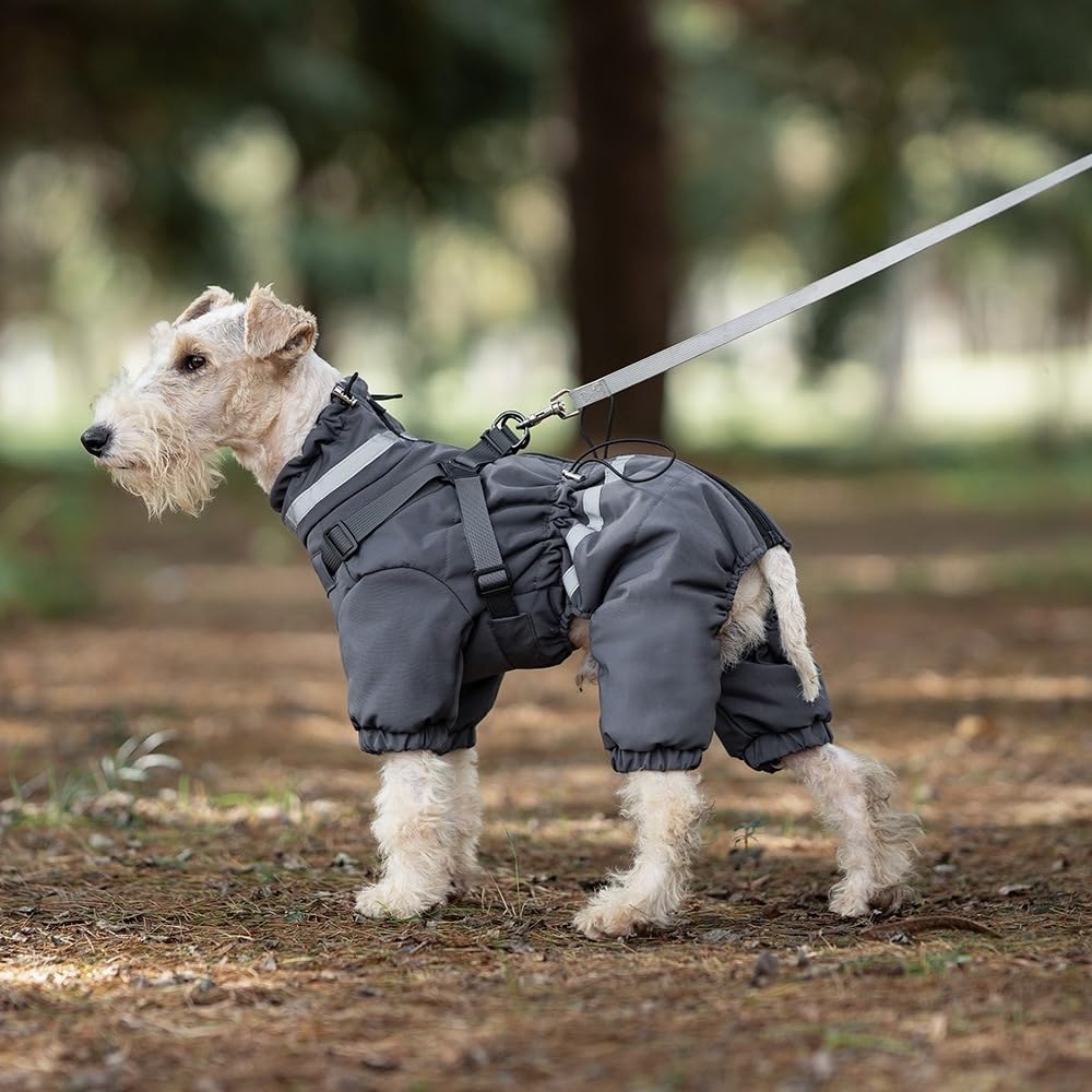 Cappotto invernale per cani, per esterni, regolabile, a 4 gambe, con imbracatura, riflettente, impermeabile, per cani di piccola taglia e cani di taglia media, grigio, M