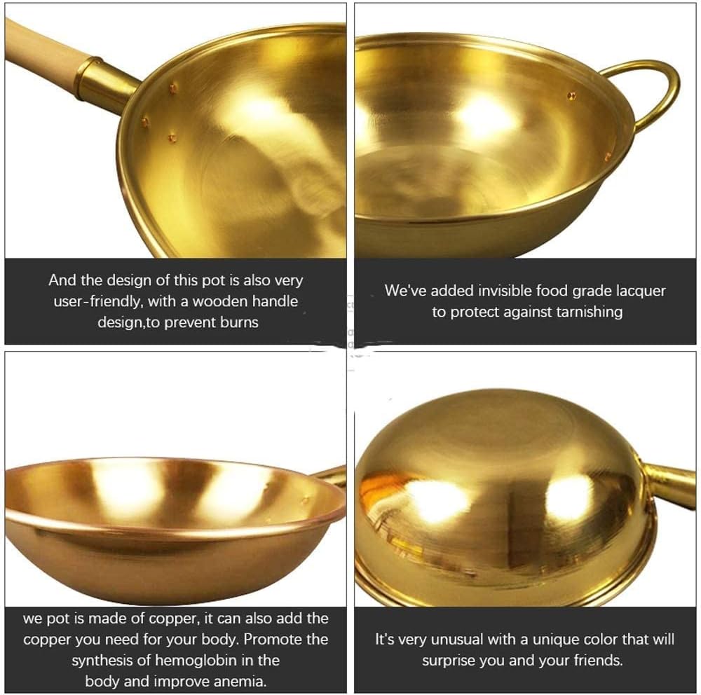 Pure Copper Pan Copper Pot Chinese Wok Frying Pan Brass Frying Pan Cookware Cooking Wok Copper Cooker (36cm)