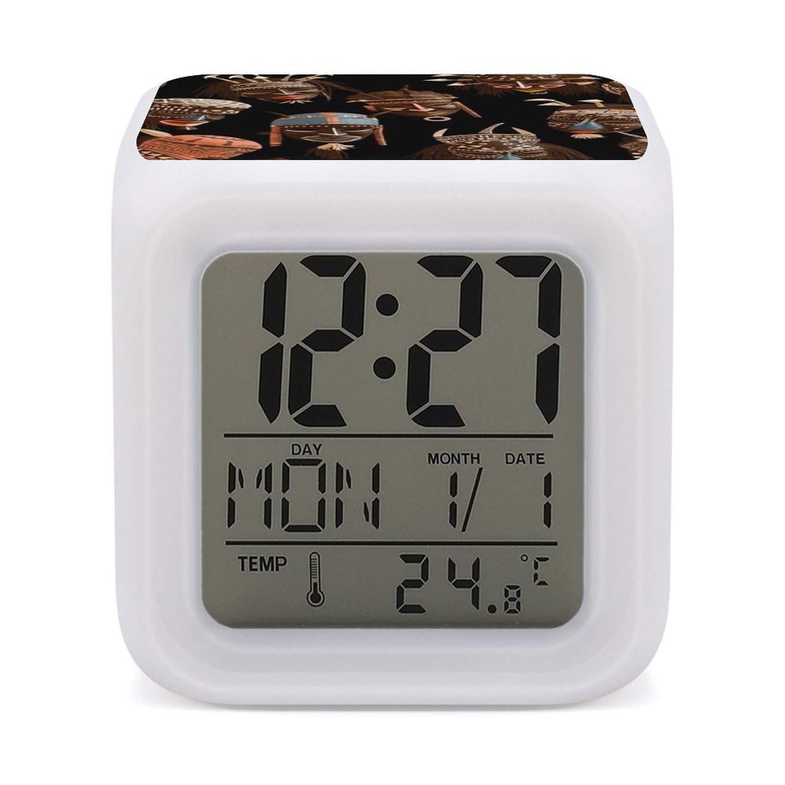 VstaDank African Ritual Ethnic Tribal Digital Alarm Clock LED Display Screen Color Change Alarms Clock Smart Alarm Clock Wake Up Digital Clocks with 7 Color Nightlight for Bedroom
