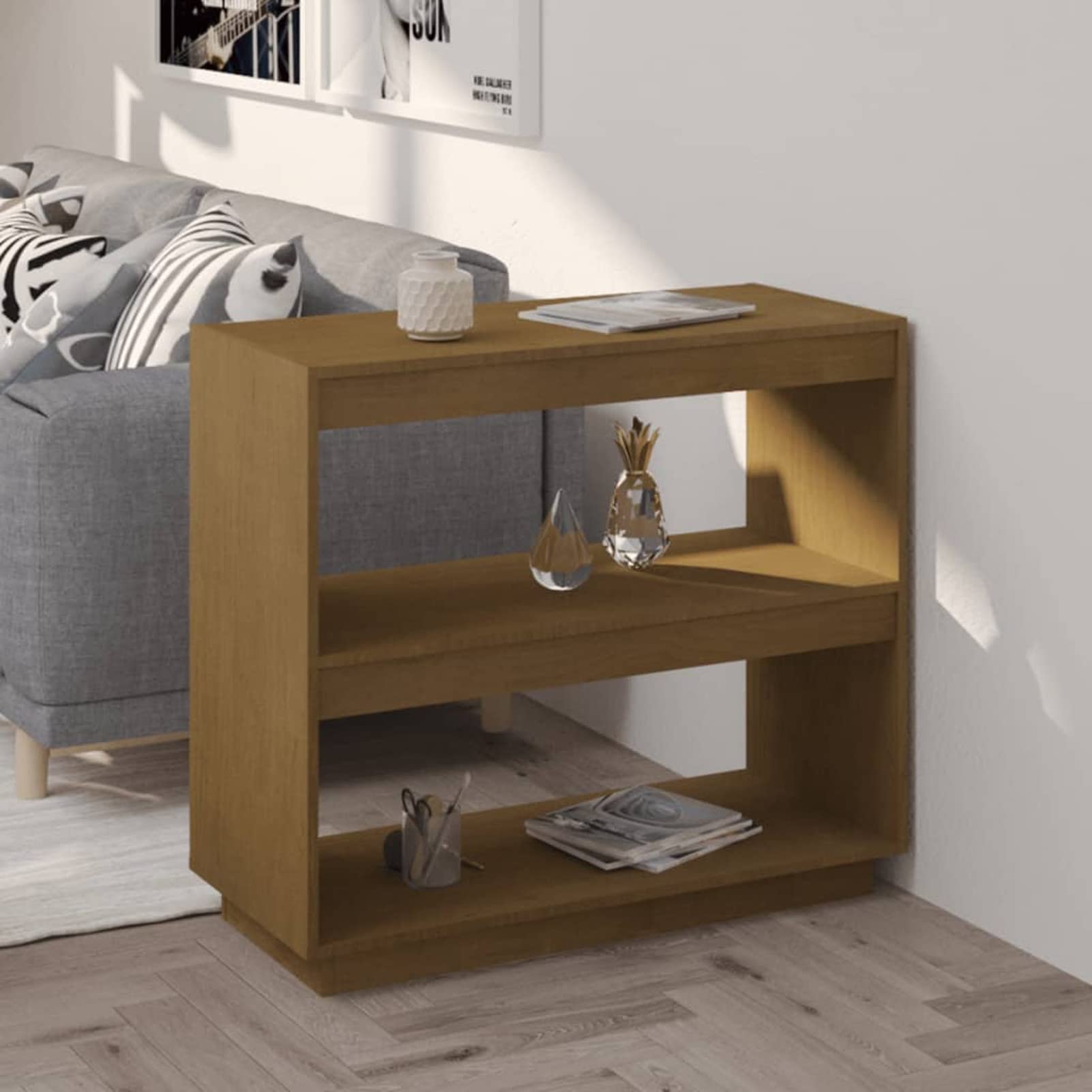 Homgoday Estantería de madera de pino maciza, color marrón miel, 80 x 35 x 71 cm, estante de almacenamiento, estante de almacenamiento para sala de estar, hogar, oficina, muebles