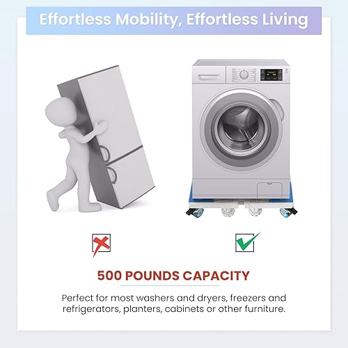 Miniatura 6 de AMGSH Mini soporte ajustable para nevera  Base de lavadora soporte de rodillo de 4 x 2 ruedas giratorias de goma de bloqueo de 4 pies base móvil