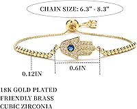 Vista 5 de Evil Eye Bracelets Hamsa Bracelet - 18K Gold Plated Adjustable Eye of Protection Bracelet Silver Evil Eye Amulet ojo Bracelet Gold Evil Eye Jewelry