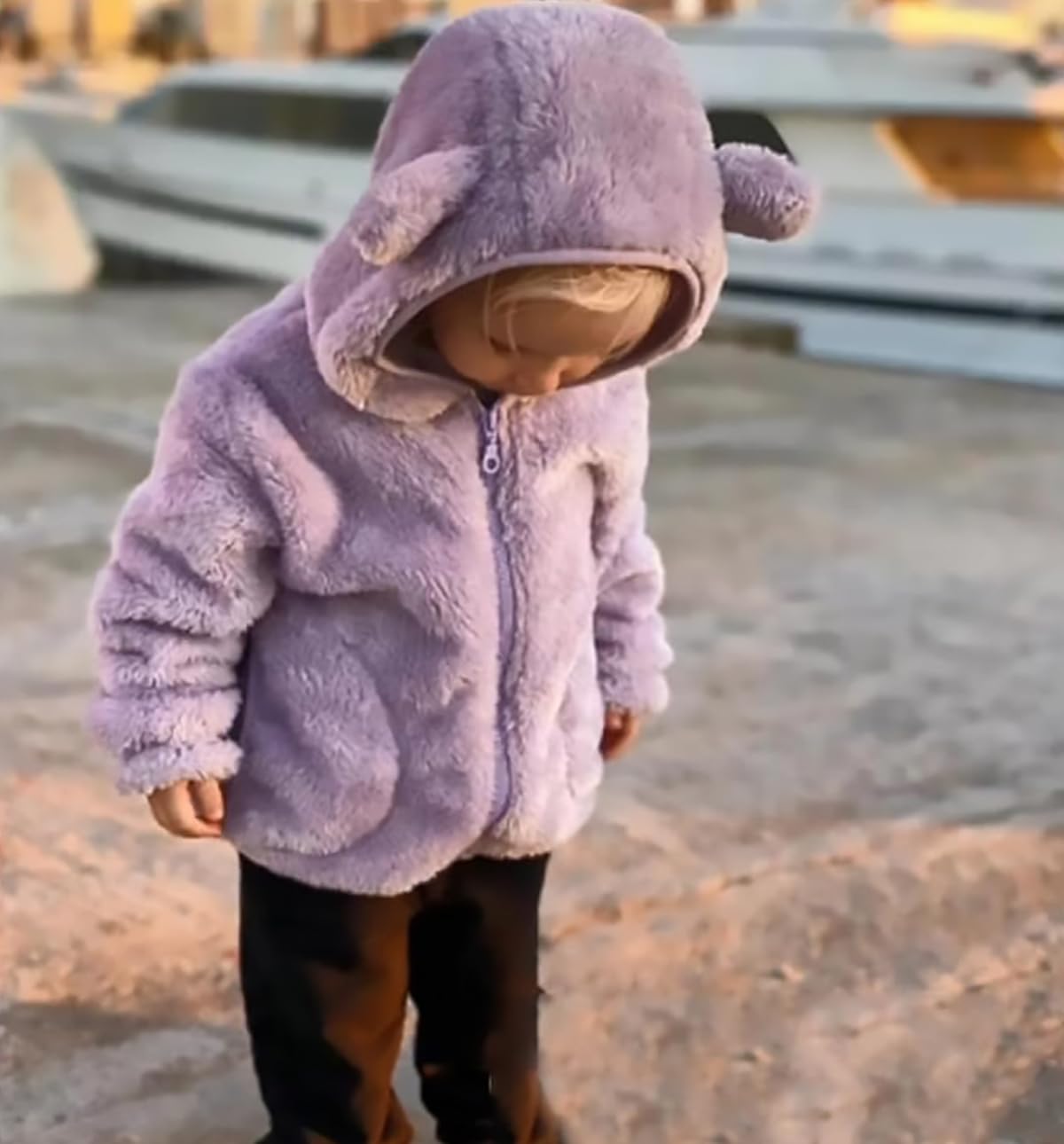 AIWUHE Toddler Boys Girls Hooded Fleece Jacket Cute Bear Hoodie Zip Up Teddy Coat Sherpa Winter Warm Outwear With Pocket 1-6Y - Image 2