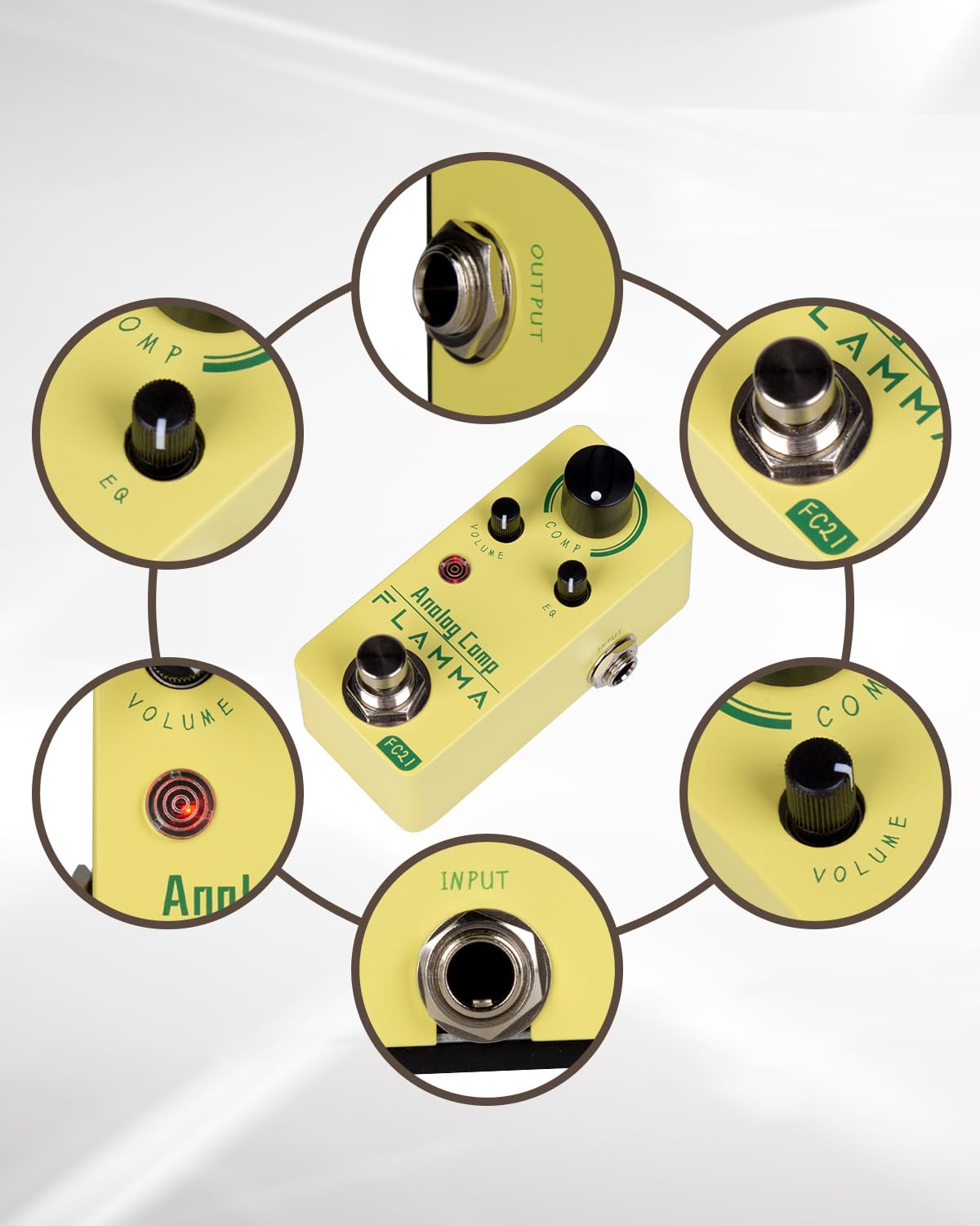 FLAMMA FC21 Kompressor Pedal – Klassischer optischer Kompressor für E-Gitarre mit True Bypass