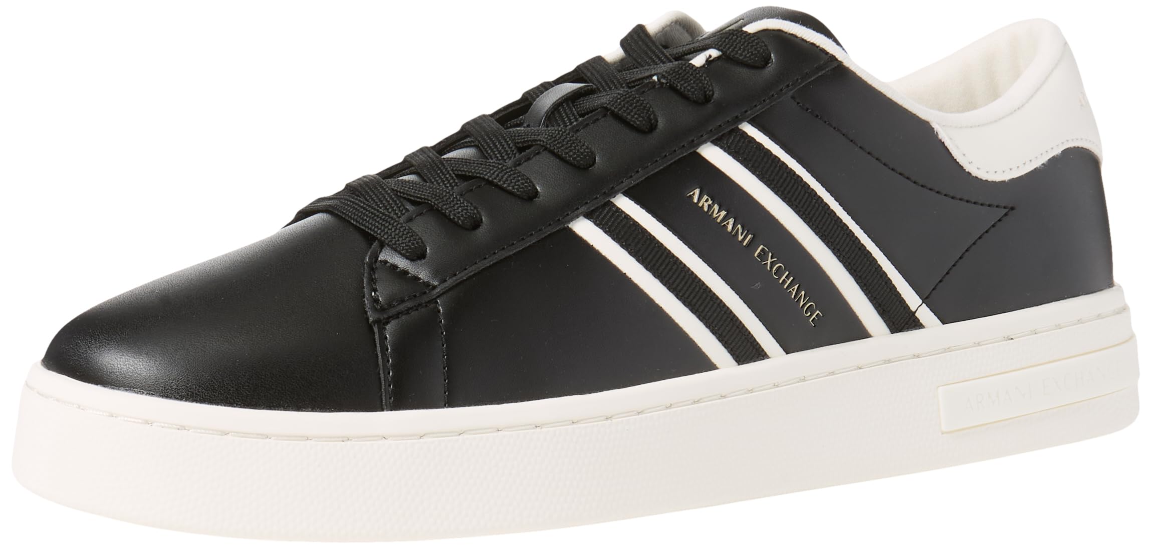 Armani Exchange Men's London, Side Stripes, Colour Contrast Trainers, Black + Off White, 45 EU