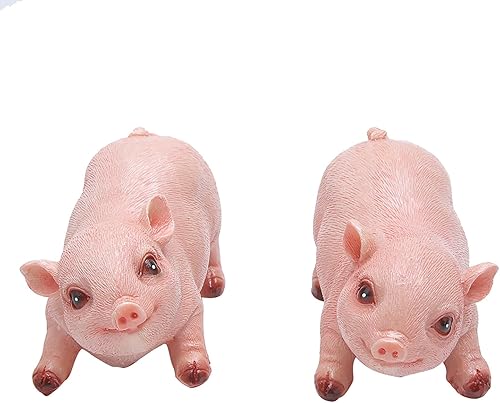 Yolispa Juego de 2 estatuas de cerdo para bebé, color rosa, linda estatua de cerdo de resina, escultura de cerdo, adornos de césped para interiores