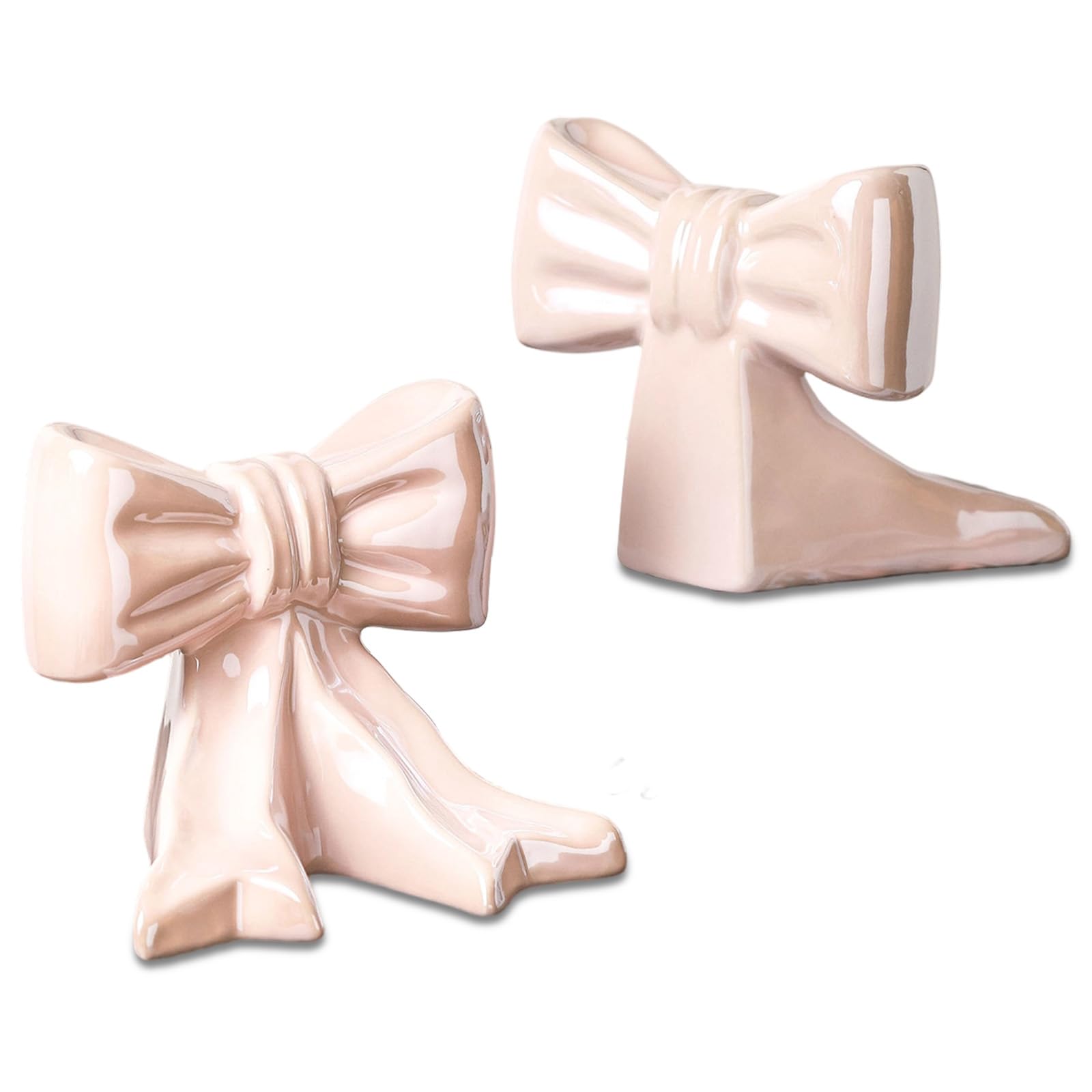 Fermalibri con fiocco rosa, fermalibri da ragazza per scaffali con base antiscivolo stabile, fermalibri rosa per mensole casa, ufficio e studio, fermalibri in ceramica per libri pesanti, regalo per