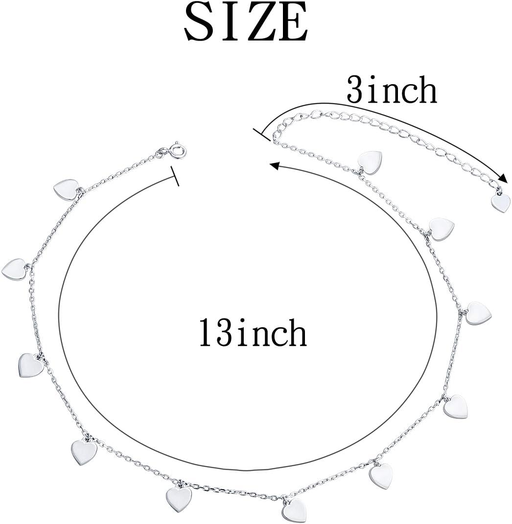 Sterling Silver Jewelry Choker Necklace Pendant Disc Chain Statement Necklace For Women 13+3 inches - Image 6