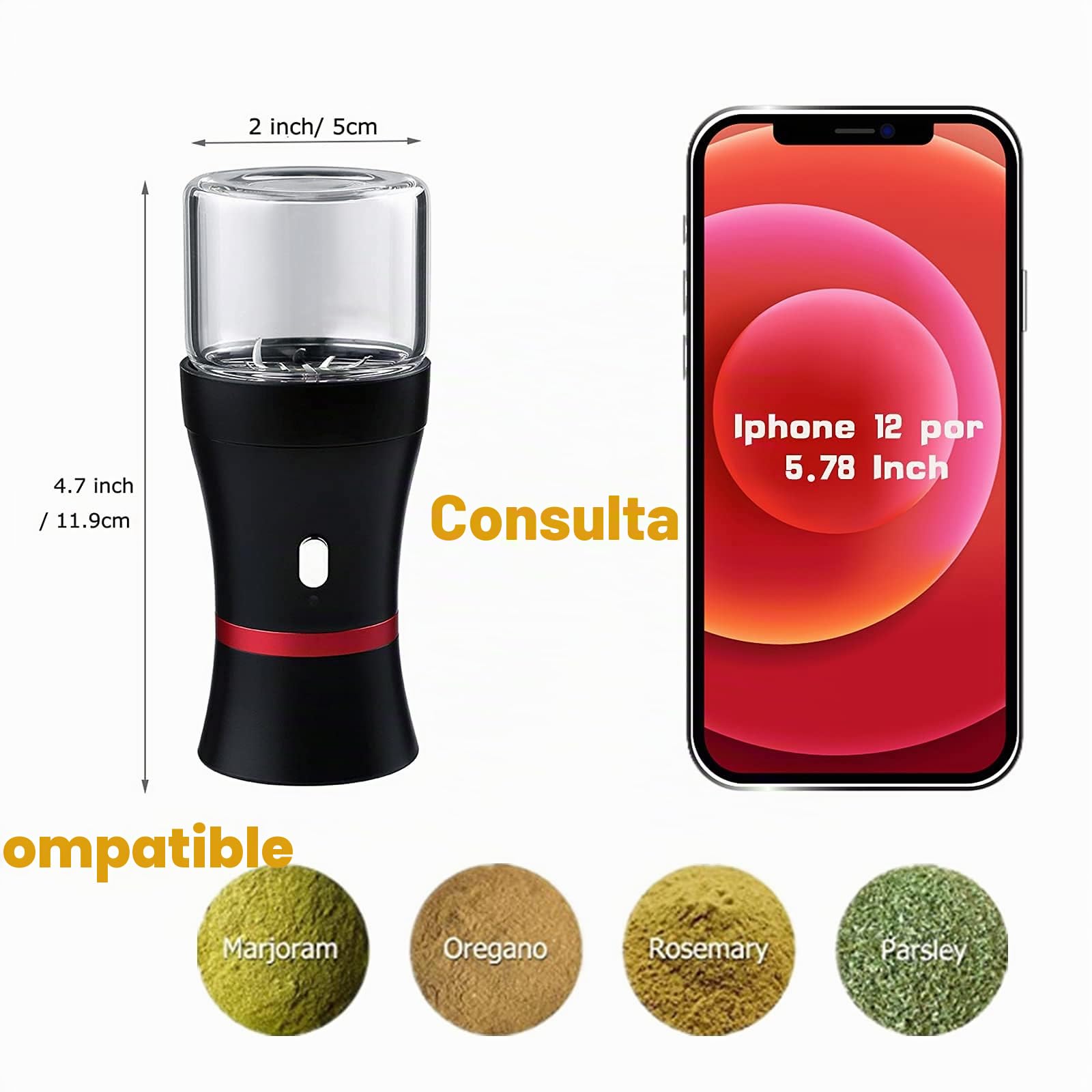 Molinillo eléctrico de hierbas de 1100 mAh, molinillo de especias de