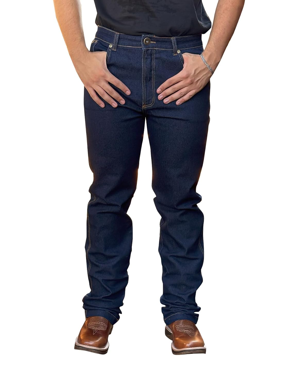 Calca Country Jeans Masculina Peão Rodeio Agro Pura Raça Tradicional Rodeio Cavalgada Elastano Barra Larga