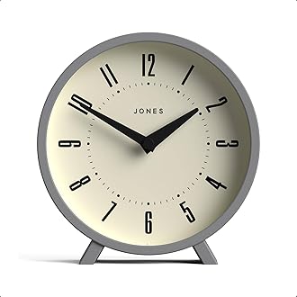 Jones Clocks® Venus desk clock | Modern round design | Grey | Stylish retro look for shelf, table, mantel or bedside