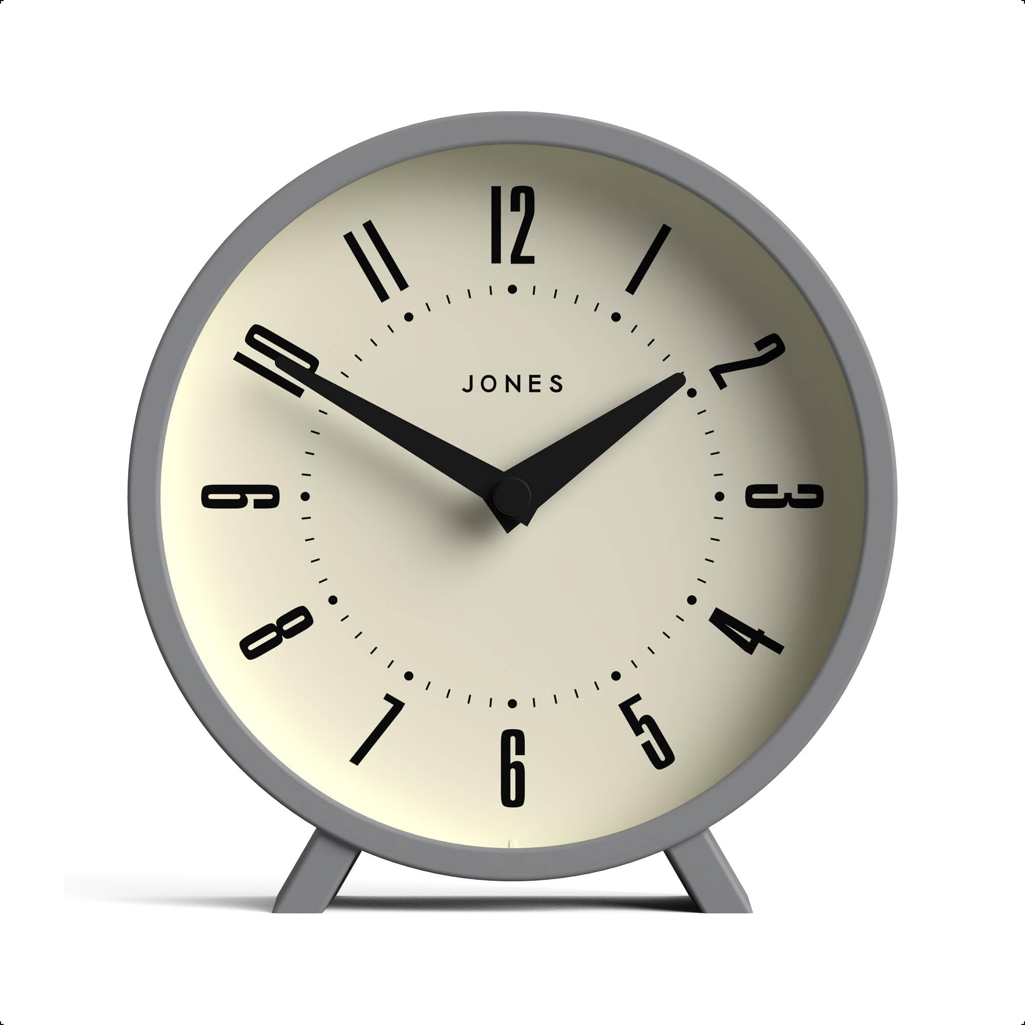 Jones Clocks® Venus desk clock | Modern round design | Grey | Stylish retro look for shelf, table, mantel or bedside