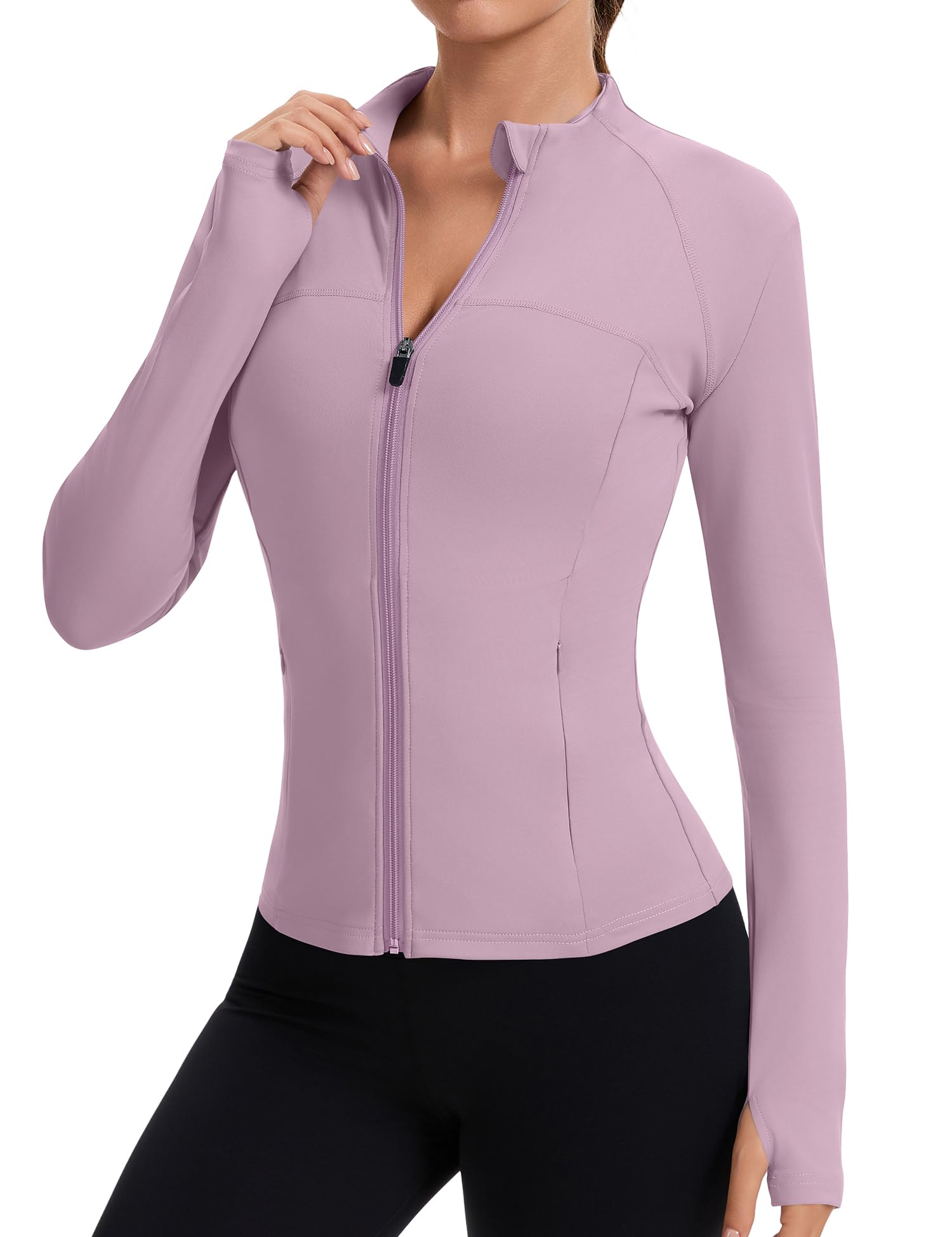 Tisfeer Damen Sportjacke Laufjacke Langarm Sport T-Shirt Gym Tops Yoga Fitness Oberteile Leicht Trainingsjacke mit Daumenloch &Taschen