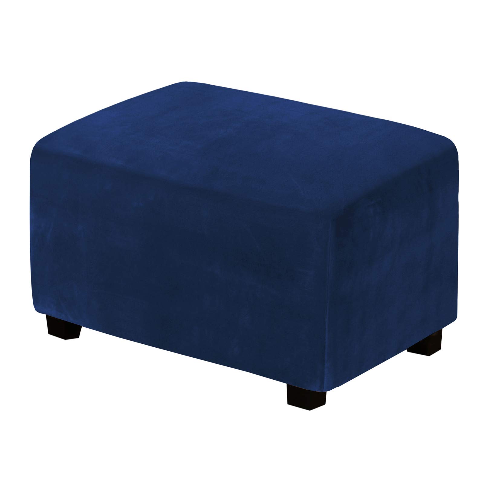 Housse de tabouret rectangle velours bleu marine extensible et lavable