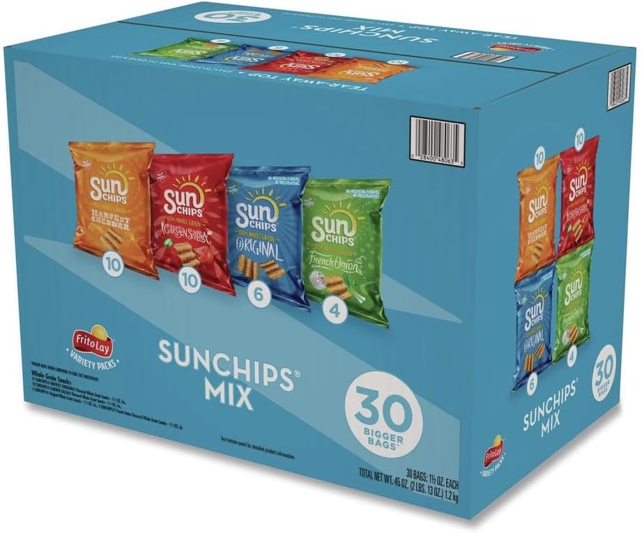 SunChips Variety Mix, Assorted Flavors, 1.5 Oz Bags, 30 Bags/box