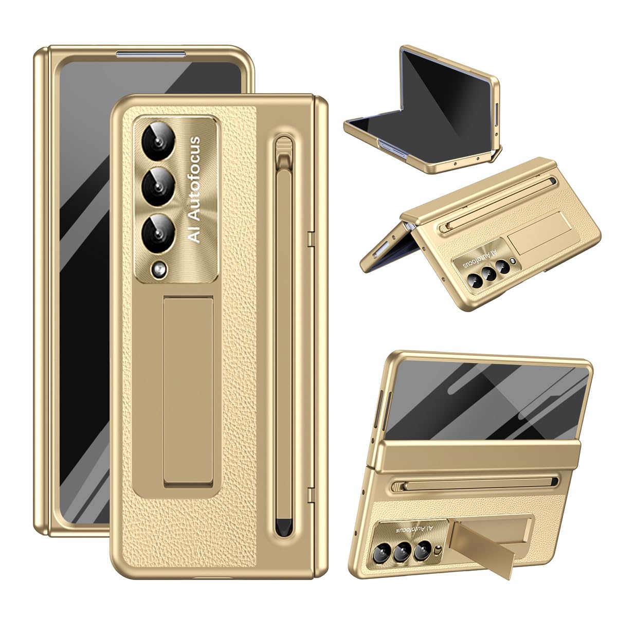 Asuwish Schutzhülle für Samsung Galaxy Z Fold 4 5G 2022, mit S-Stifthalter und integriertem Displayschutz, Ständer, Scharnierschutz, Leder, ZFold4, ZFold4, 4Z, ZFold45G, für Damen und Herren, Gold