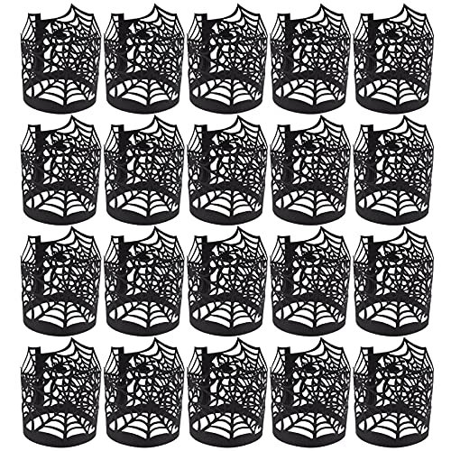 50Pcs Candle Wraps Halloween Tea Light Votive Cut Decorative Wraps Spiderweb Paper Candle Holder for LED Battery Tealight Candles Halloween Party Decorations