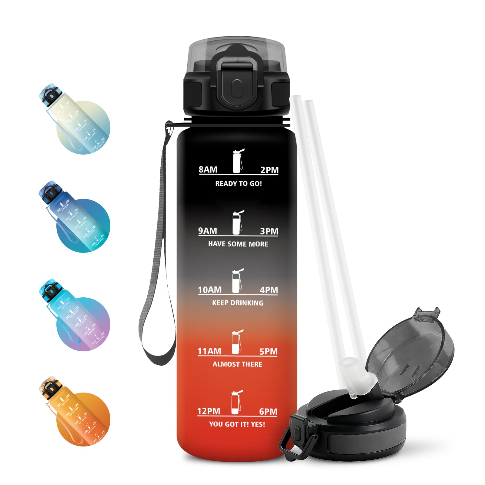 JAPORIA 1L Water Bottle, Motivational Water Bottle with Straw, Leak Proof Water Bottle with Time Indicator for Office, School