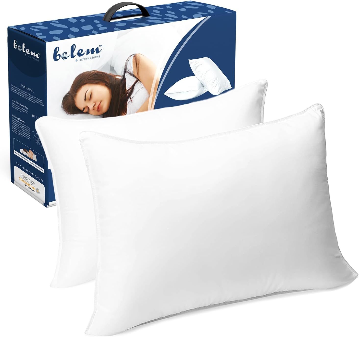 belem Down Alternative Pillows Queen Pillows 20" x 28" Set of 2 | Bed Pillows for Sleeping | T-235 100% Cotton Shell | Medium Firm Queen Pillow | Perfect for Side, Back or Stomach Sleepers (SS1105)