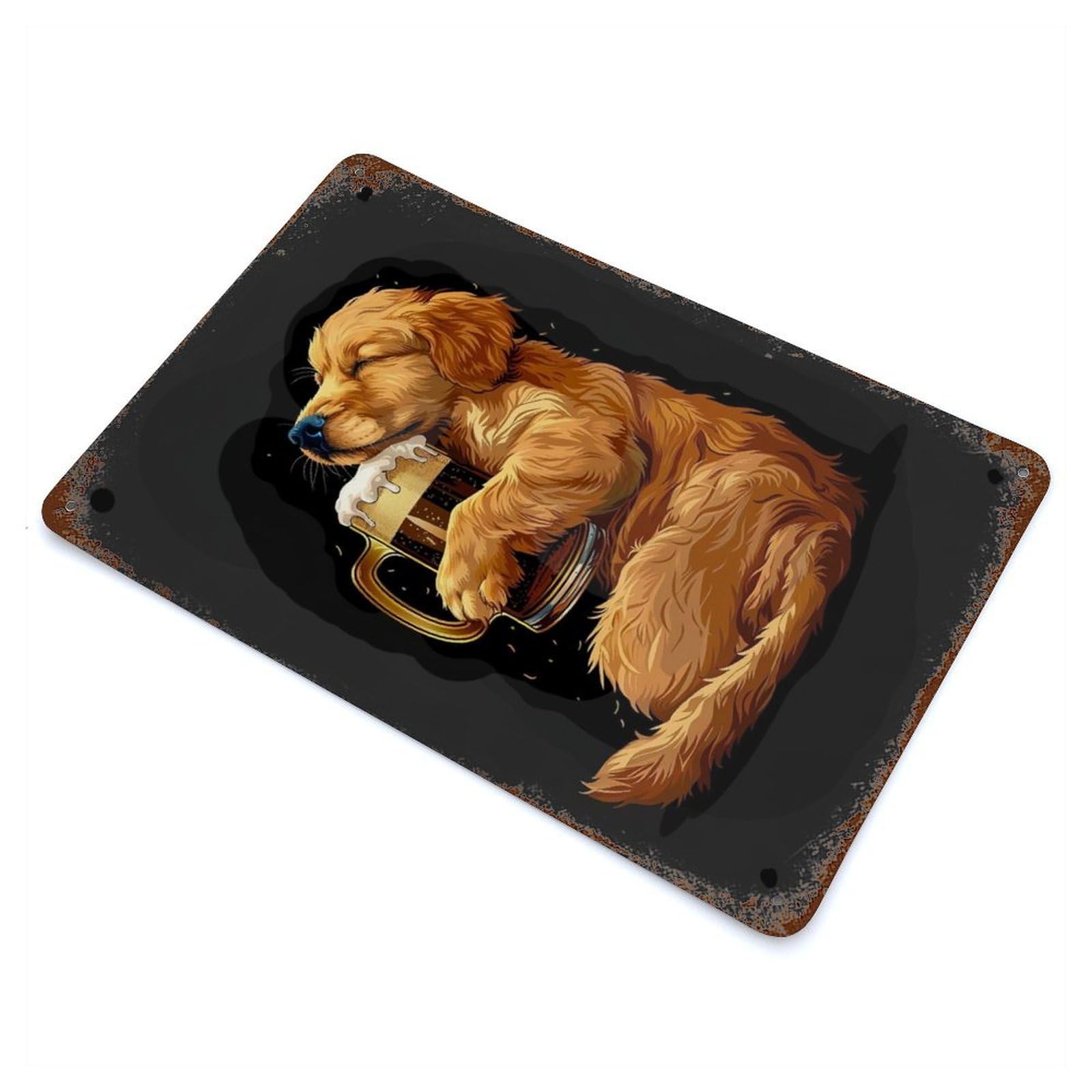 Garage Style Golden Retriever Beer Distressed Metal Wall Sign 11.8"x7.9", Novelty Wall Decor for Bar And Workshop