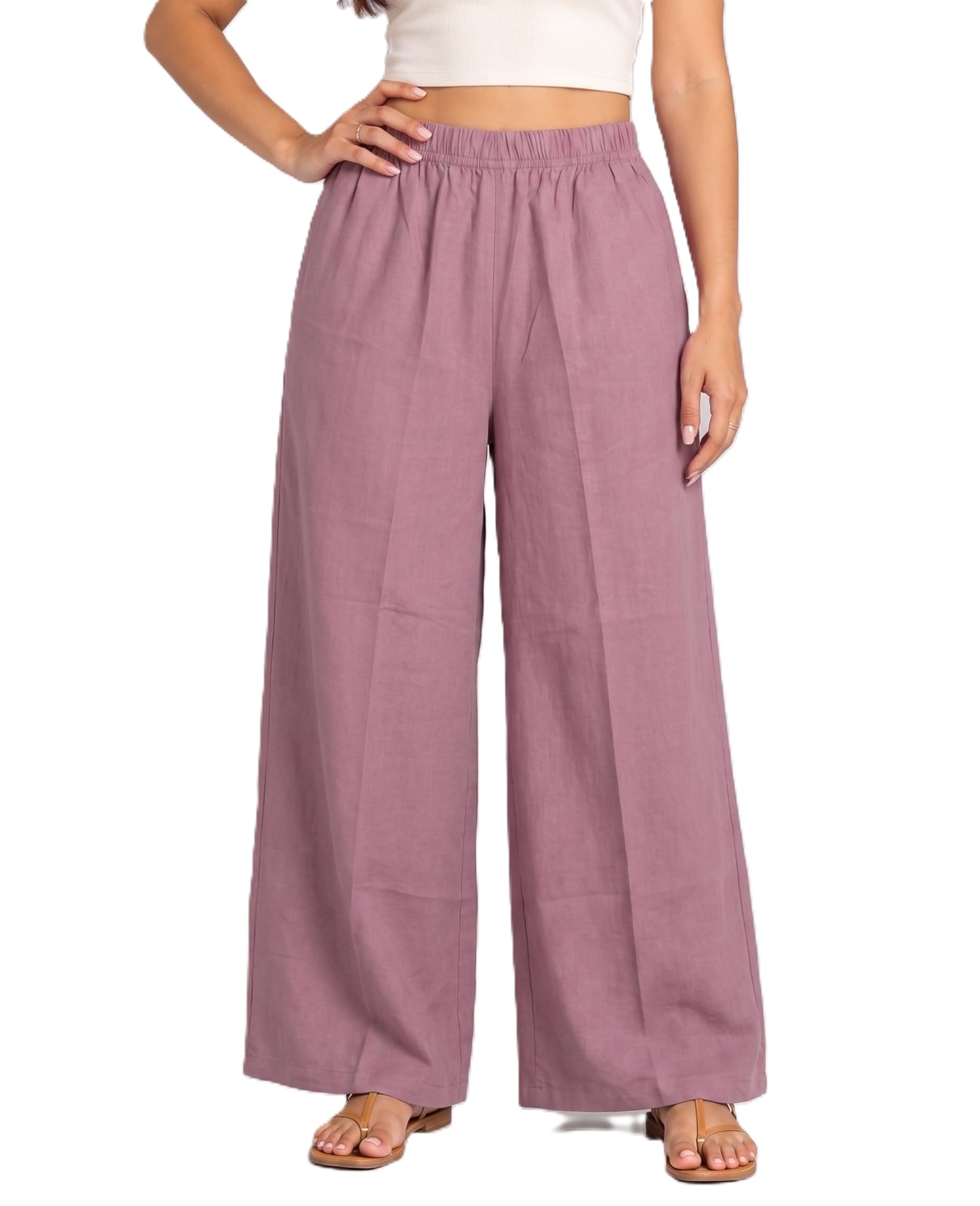 Libas Women Palazzo Pants - High Waisted Wide Leg Palazzo Trousers with Pockets, Flowy Casual Summer Dress Pants for Women Petite & Plus Size in neutral