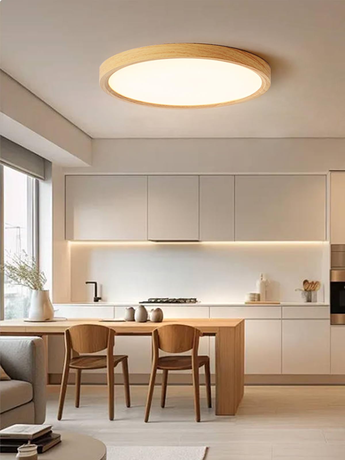Lampara techo Look Madera, Ø30CM Moderna Ronda Lampara techo dormitorio, 24W 3000K Blanco Cálido Plafon LED Luces Dormitorio, Luces Salón, Habitación Bebé, Pasillo, Cocina, Sótano, Oficina