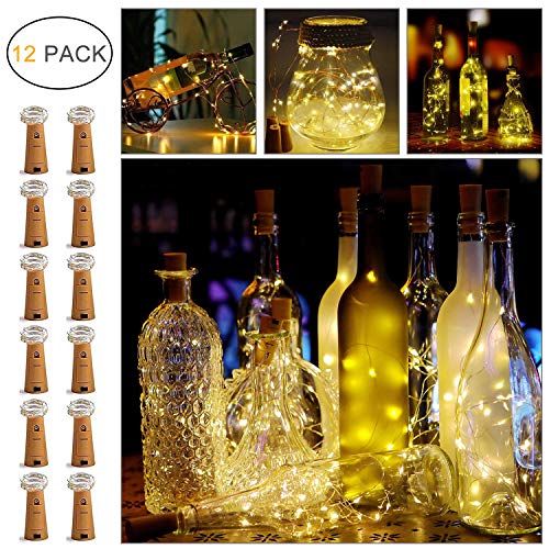12 Stück LED Flaschenlicht, CETECK 20 LEDs 2M Flaschen Licht Warmweiß Kupferdraht Lichterkette für flasche für Party, Garten, Weihnachten, Halloween, Hochzeit, außen/innen Beleuchtung DIY Deko