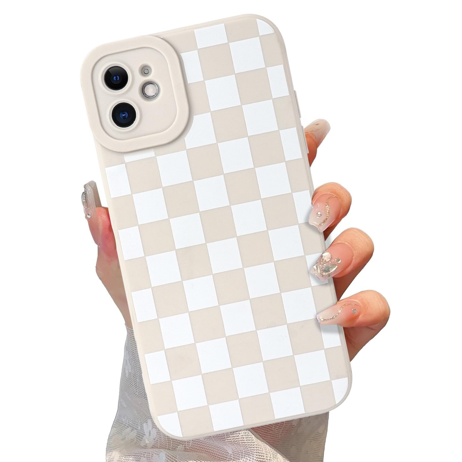 Bonita funda a cuadros para iPhone 11 de 6.1 pulgadas, diseño de celosía de ajedrez, funda estética, delgada, suave, silicona TPU a prueba de golpes, funda protectora completa para cámara para