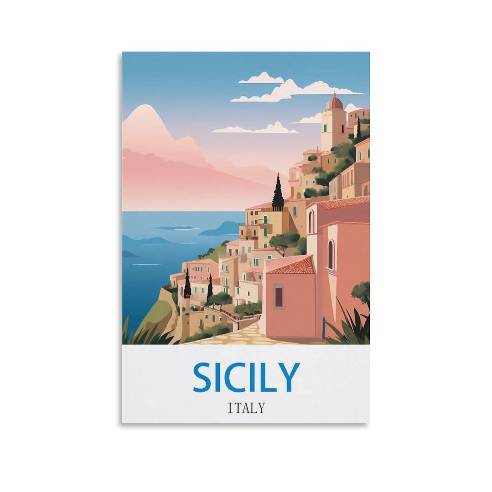 HeyBox Sicily Italy Vintage Travel Poster 08x12inch(20x30cm) Canvas Prints Wall Art Paintings for Home Office Living Room Decor