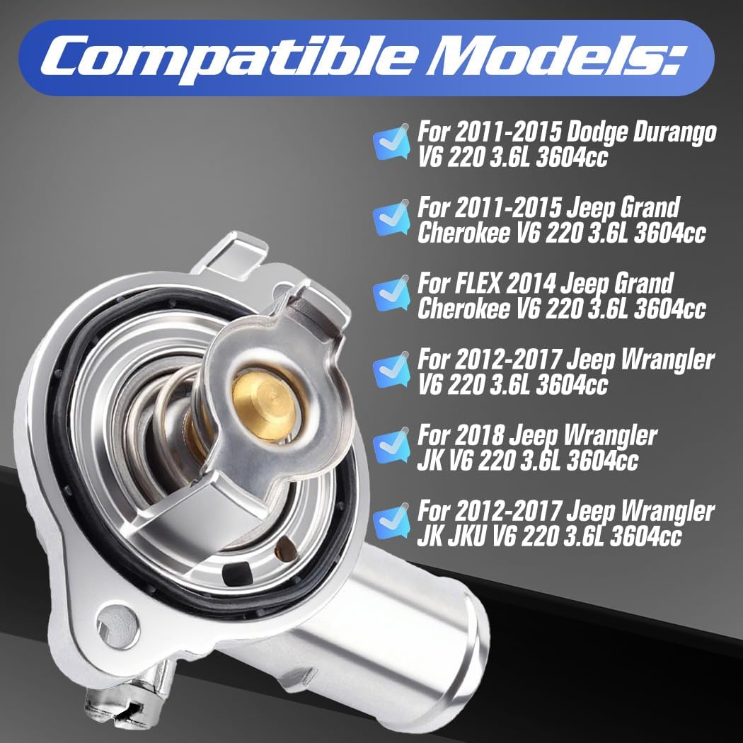 5184651AG Thermostat Housing Assembly for Jeep Wrangler 2012-2017 Wrangler JK 2018 Dodge Durango Grand Cherokee 2011-2015, Replaces 5184651AF, 5184651AH Thermostate