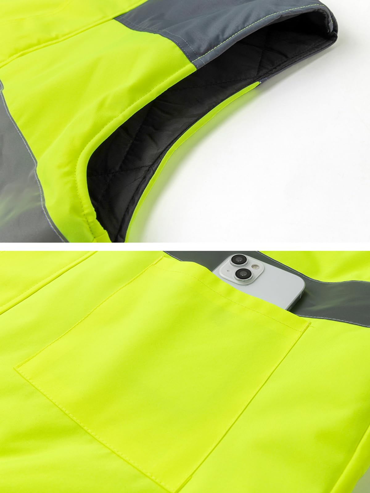 Homme Gilet de Travail à Bandes Réfléchissantes Rembourré Manteau de Travail Réfléchissant sans Manches Haute Visibilité Gilet d'Hiver Chaud avec Capuche