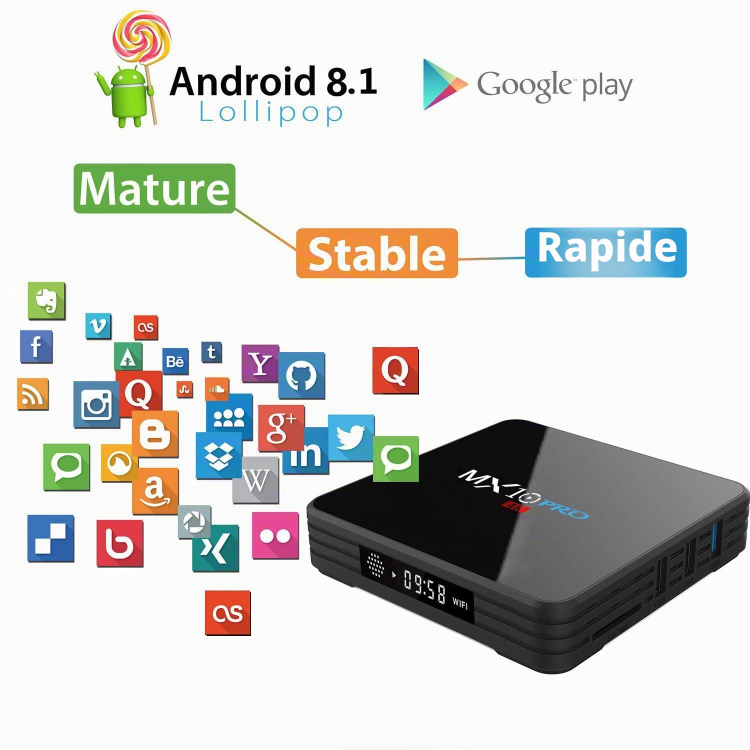 Qyoung X88 PRO Android 10.0 4K Ultra HD TV Box avec Télécommande, 4 Go de RAM 32 Go ROM USB 3.0 WiFi BT4.0 HD RK3318 Quad Core Internet