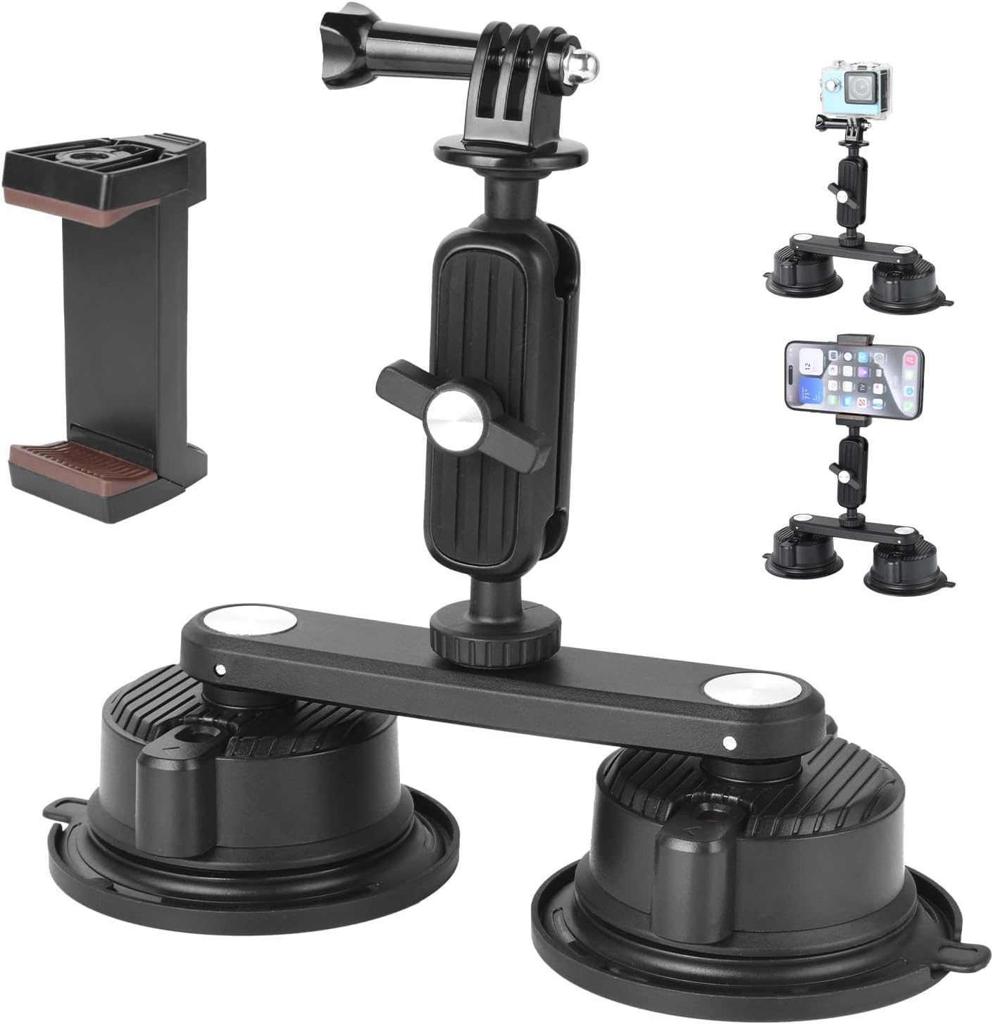 UTEBIT Supporto a Ventosa per GoPro, Supporto Fotocamera con Doppia Ventosa Magnetica, Magic Arm, Testa a Sfera Rotazione a 360°（Carico Massimo di 3 KG）