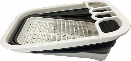 Miniatura 4 de SAMMART Escurridor de platos plegable de 7.3L (1.9 galones) con escurridor, juego de escurridor plegable, organizador de vajilla portátil, bandeja