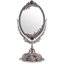 JUXYES Metal Tabletop Antique Decorative Makeup Mirror with Stand