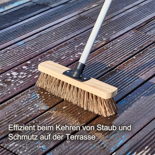 Mitclear 30cm Gartenbesen mit Langem Stiel(140cm), Straßenbesen mit Arenga-Borsten, Nass- und ölbeständig, Industriebesen Kehrbesen Werkstattbesen Außenbesen, Kehrbesen Robust für den Ausseneinsatz