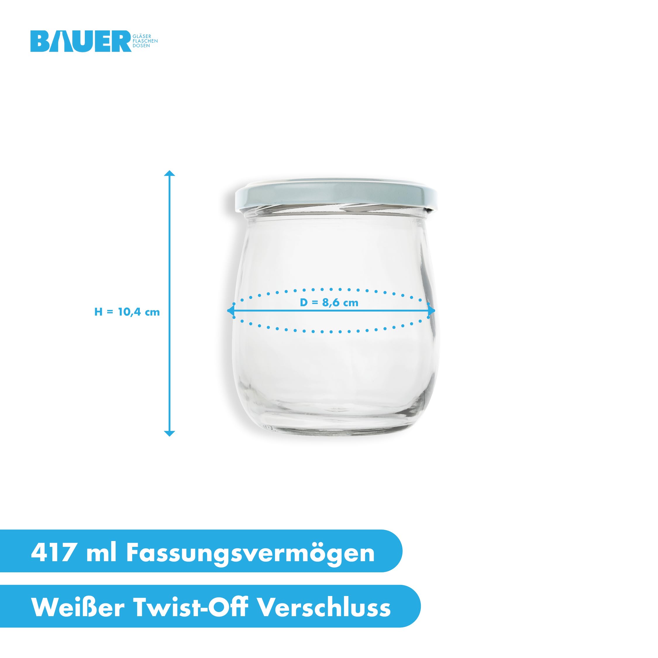 Flaschenbauer - Tarros para conservas (417 ml, 32 unidades, versátiles con práctica tapa Twist-Off TO82, perfectos para mermeladas, miel, frutas, verduras, varios colores y juegos), color blanco