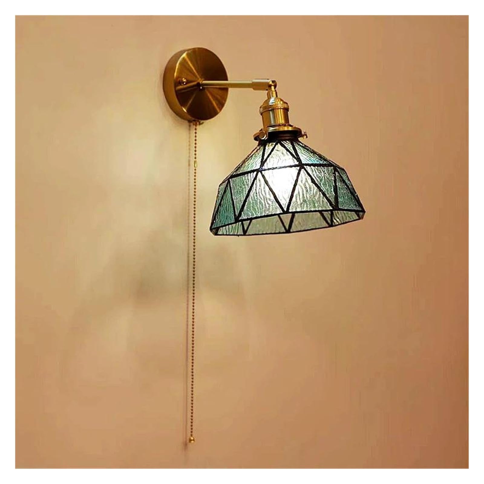 ZTCHSENZT Wall Sconces, Glass Copper LED Wall Lamp Sconce Pull Chain Bedside Bedroom Bathroom Mirror Stair Light Nordic Modern Wandlamp,E-Pull Chain Switch