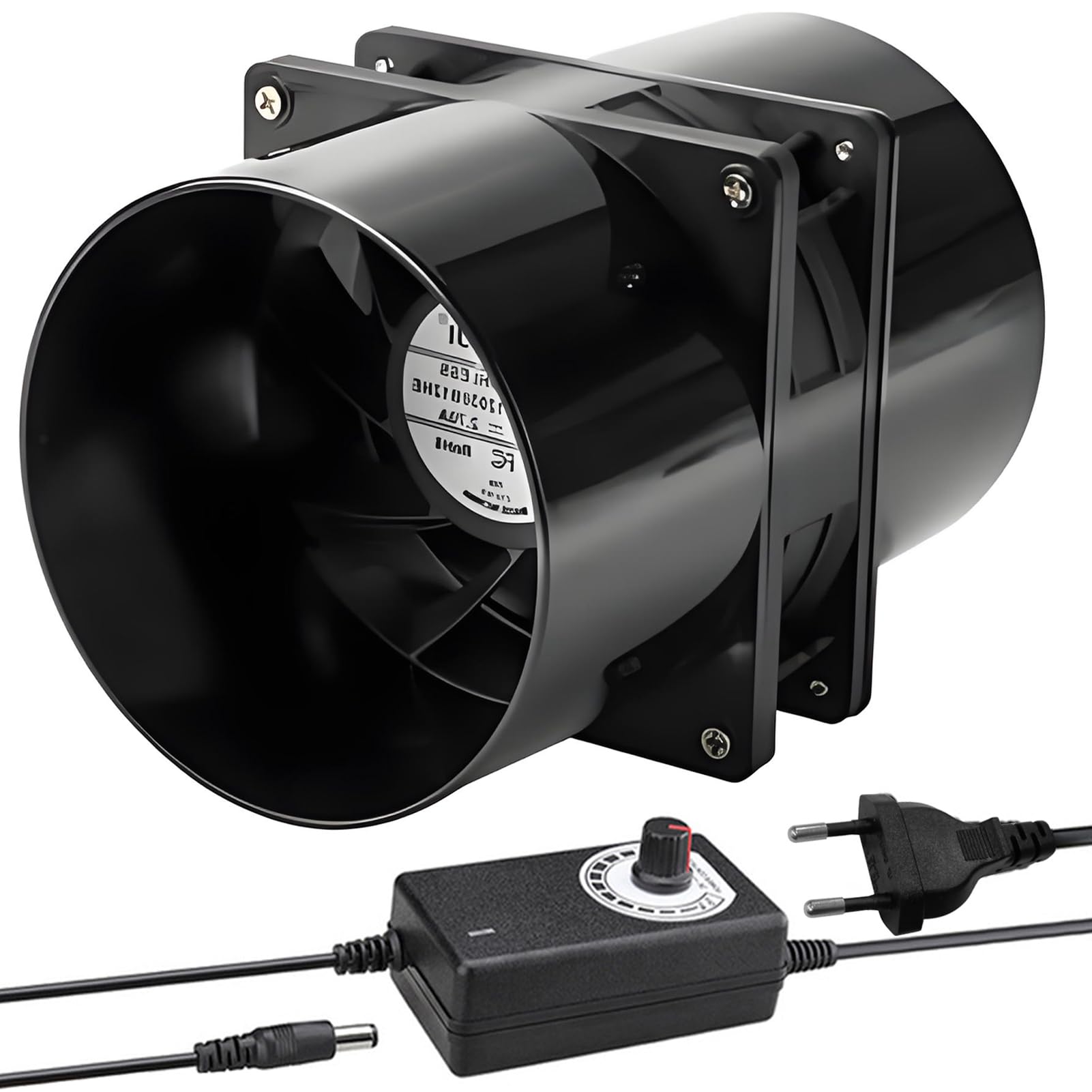 Joycabin Wentylator rurowy 100 mm, z regulatorem prędkości, odporny na wysokie temperatury, cichy wentylator do kuchni, WC, szklarni, garażu, cyrkulacji powietrza