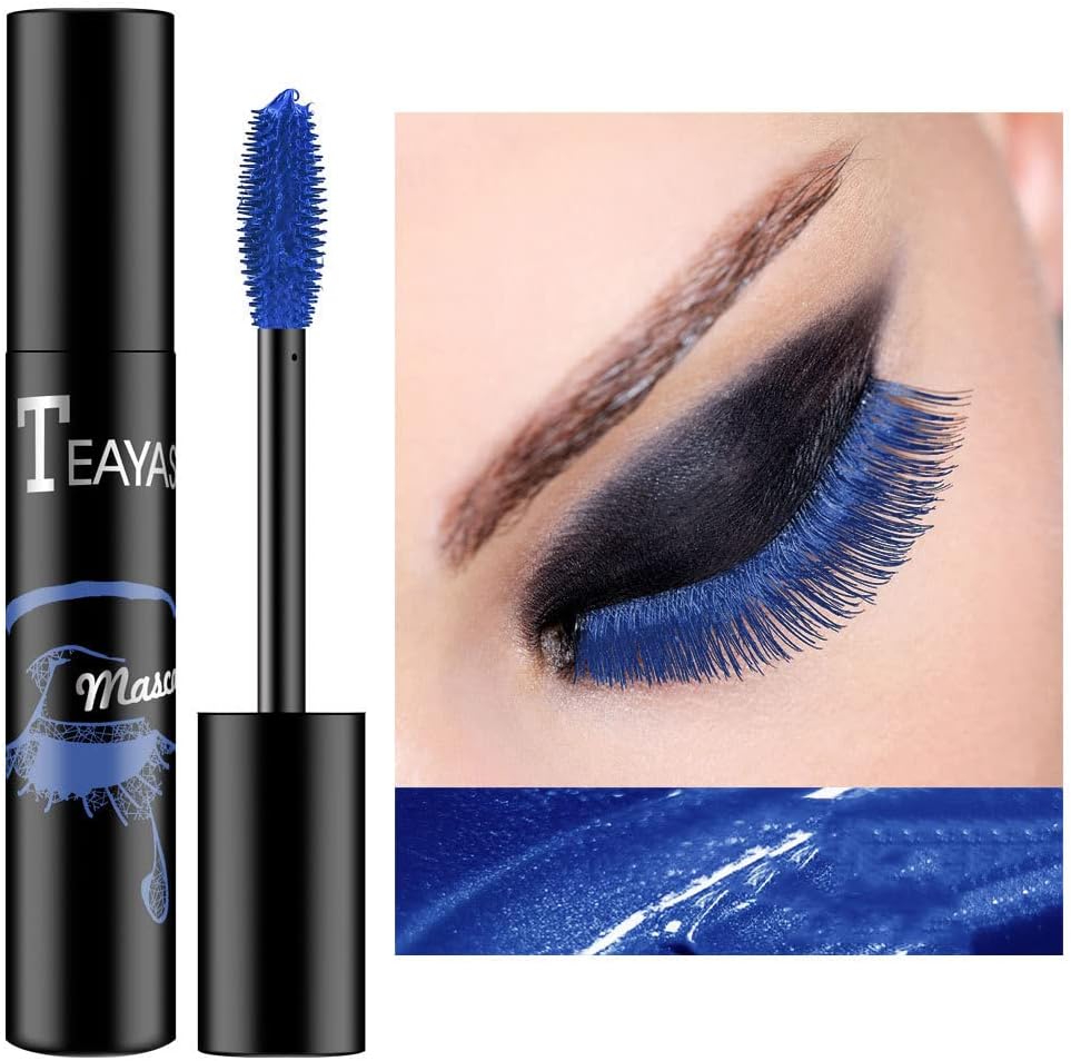 Blue Colored Mascara - Colorful Mascara/Waterproof Long-lasting 4D Silk Fiber Lash Mascara/Smudgeproof Fast Dry Eye Lashes Curling Lengthening Thick Eyelashes for Women and Girls (Blue-03)