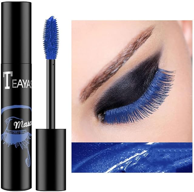 Blue Colored Mascara - Colorful Mascara/Waterproof Long-lasting 4D Silk Fiber Lash Mascara/Smudgeproof Fast Dry Eye Lashes Curling Lengthening Thick Eyelashes for Women and Girls (Blue-06)