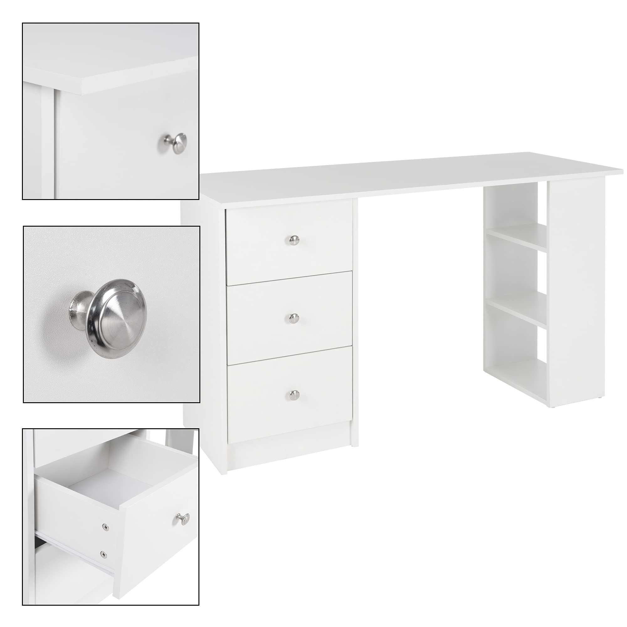 Houten hoekbureau, kleine laptopstudietafel met opbergplanken, driehoekig computerbureau, thuiskantoor, bureau voor kleine ruimtes