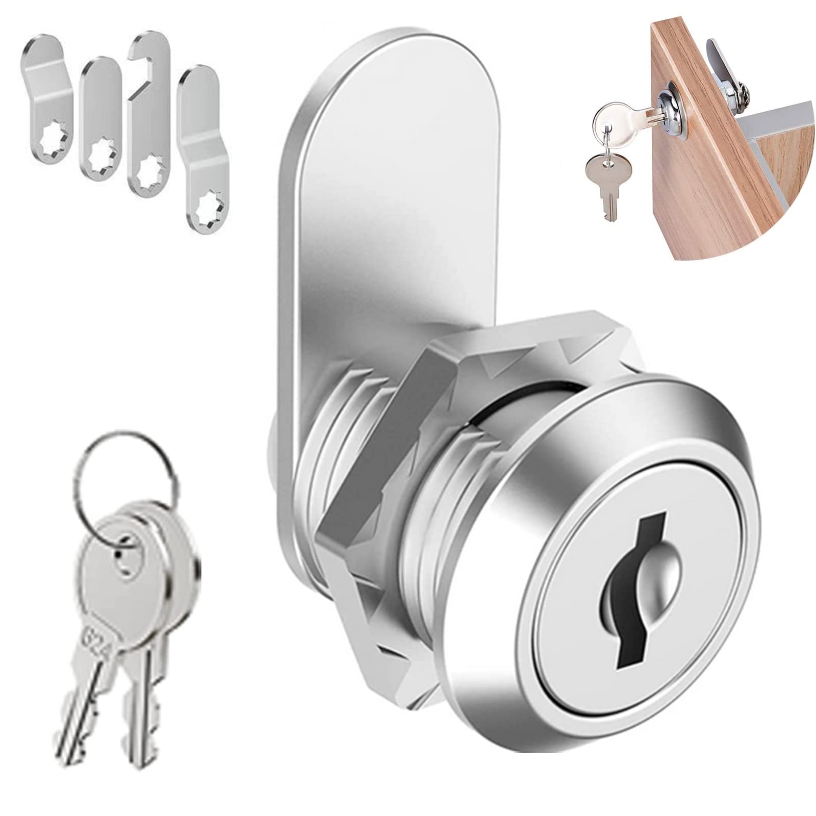 Letterbox Lock 16 mm with 4 Different Lock Plates, Cabinet Lock with 2 Keys, Lever Lock, Furniture Lock for Cabinet Doors, Furniture, Mailboxes