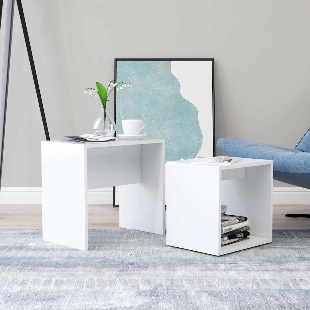 Hothingwell Couchtisch-Set, 2-teilig, Weiß, 48 x 30 x 45 cm, Holz, Ingenieurskunst | Ausziehbares Design, platzsparend, Regal, einfache Montage, Reinigung mit feuchtem Tuch